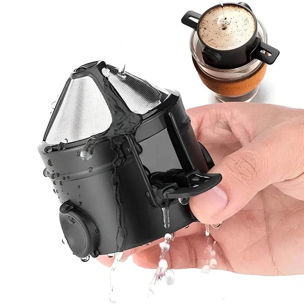 Coador de Café Portátil Dobrável, Filtro de Aço Inoxidável, Cafeteira Reutilizável, Mini Coador de Café Dobrável e Sem Papel - Haustter