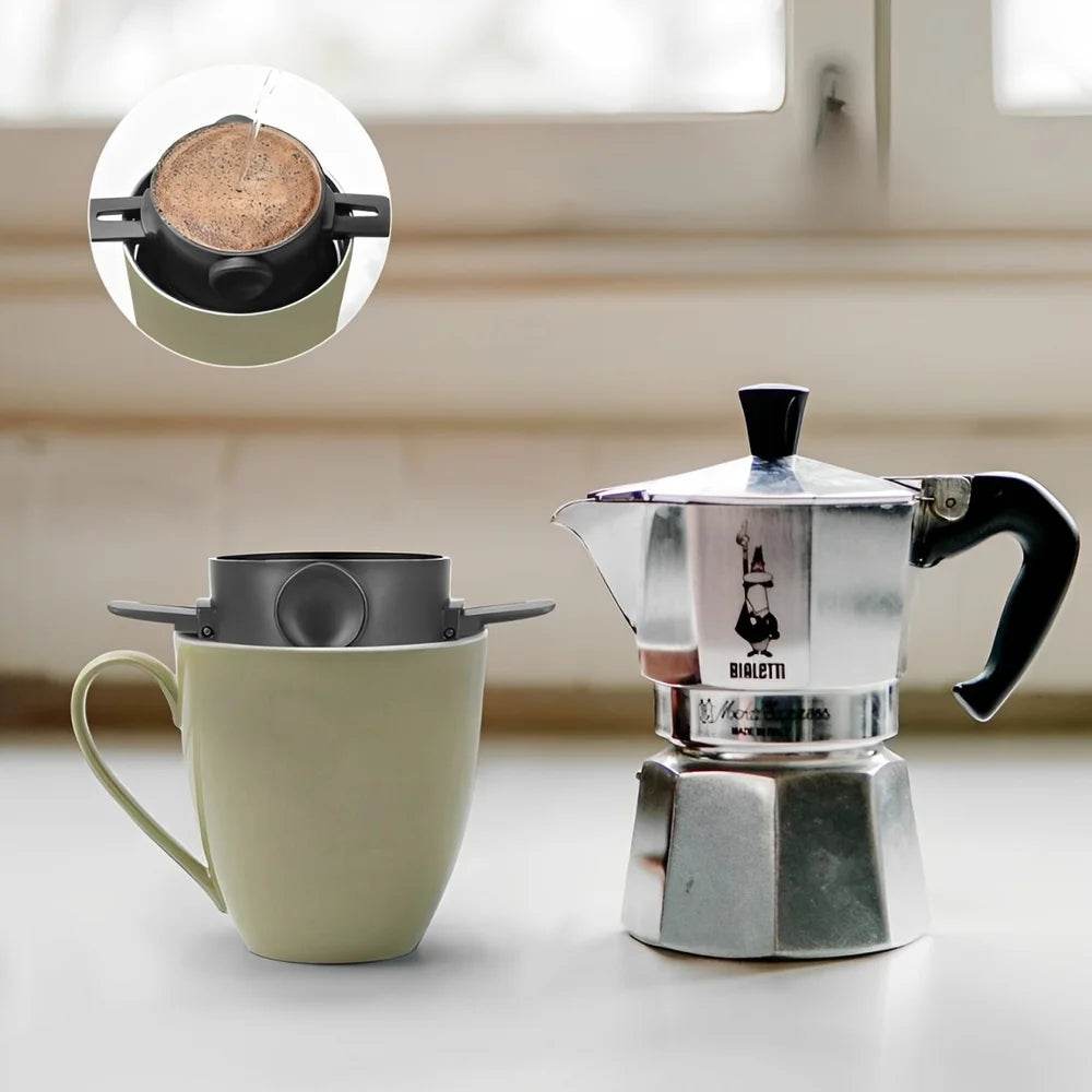 Coador de Café Portátil Dobrável, Filtro de Aço Inoxidável, Cafeteira Reutilizável, Mini Coador de Café Dobrável e Sem Papel - Haustter