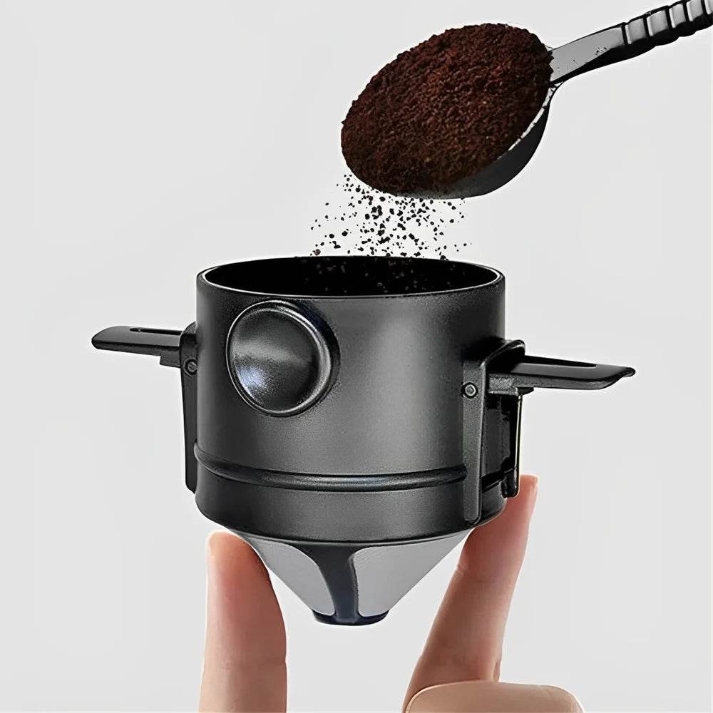 Coador de Café Portátil Dobrável, Filtro de Aço Inoxidável, Cafeteira Reutilizável, Mini Coador de Café Dobrável e Sem Papel - Haustter