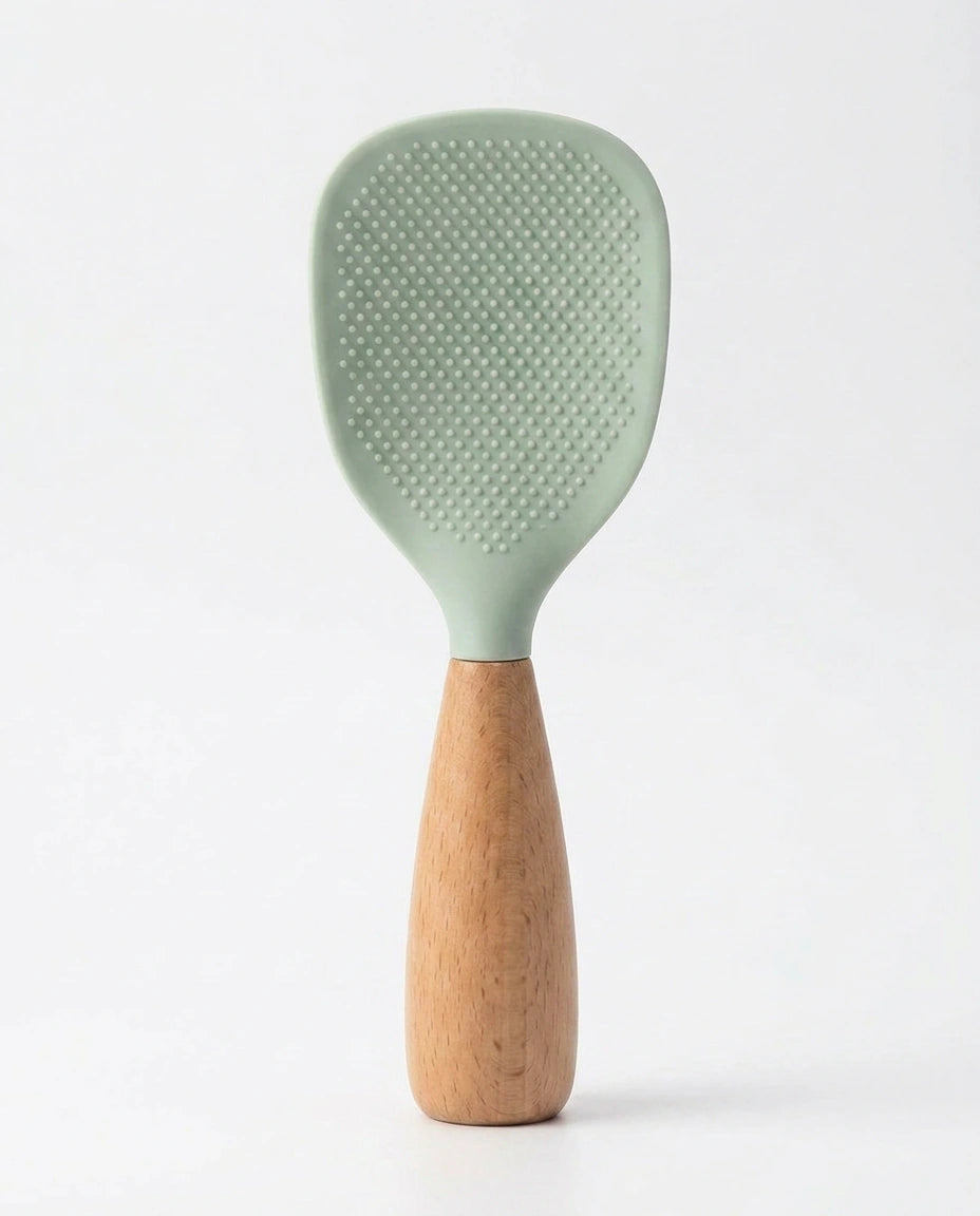 Colher para Arroz em Silicone com Cabo de Madeira