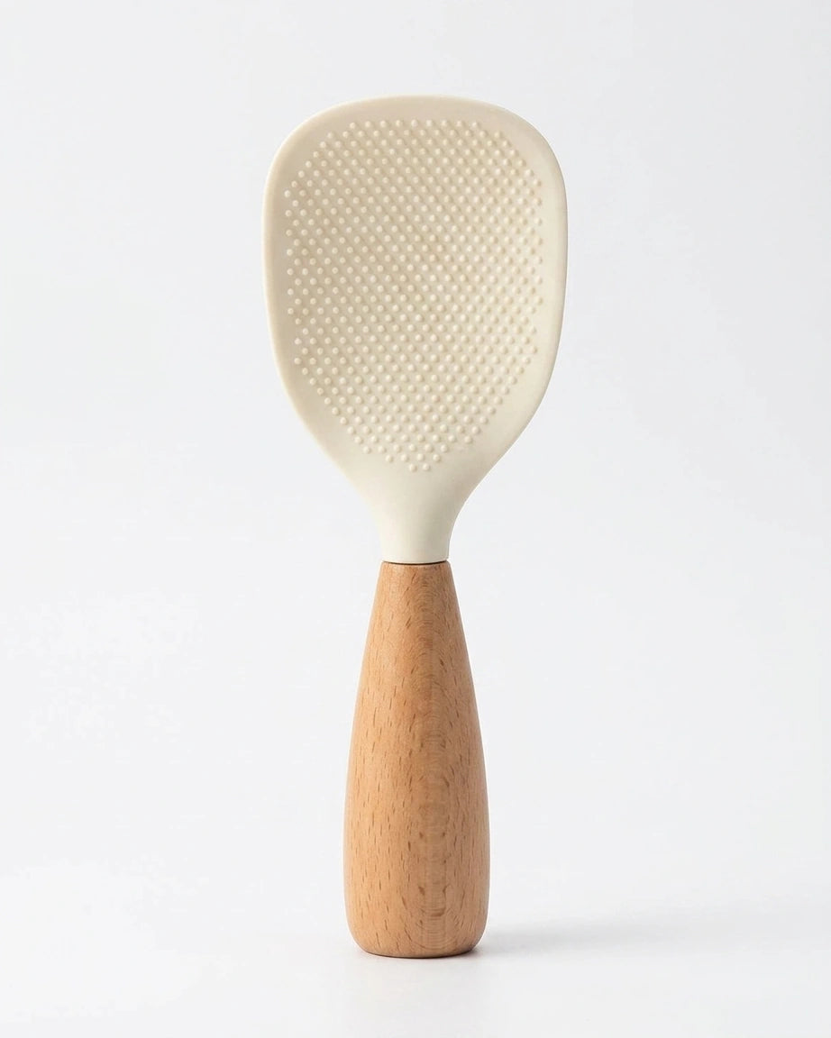 Colher para Arroz em Silicone com Cabo de Madeira