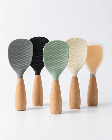 Colher para Arroz em Silicone com Cabo de Madeira