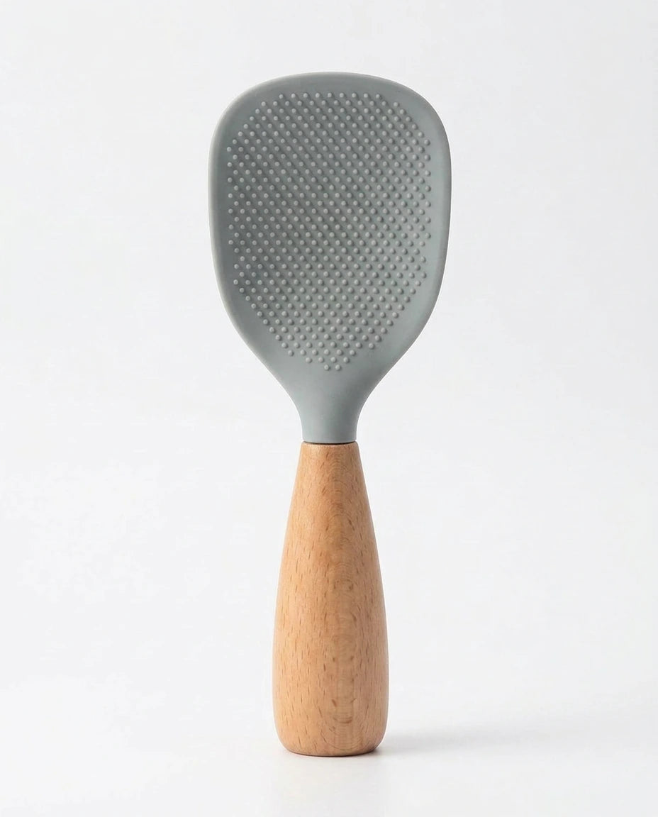 Colher para Arroz em Silicone com Cabo de Madeira