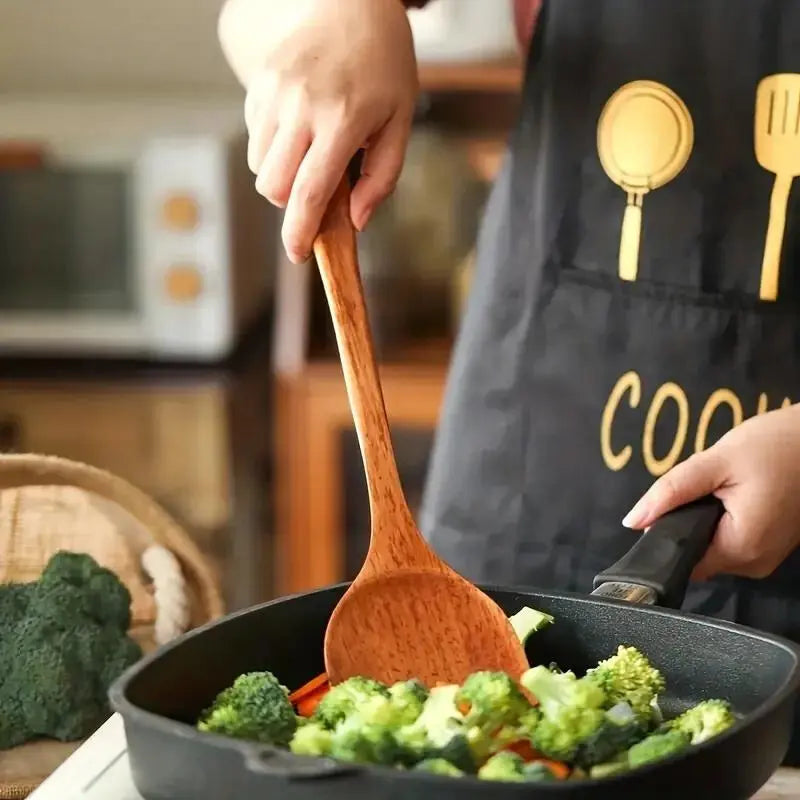 Colher de Pau e Conjunto de Utensílios de Cozinha com 4 Peças em Madeira, Pá, Colher, Espátula e Concha para Panelas Antiaderentes - Haustter