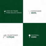 Conjunto de 6 Taças de Vidro 385ml para Água e Vinho | Haustter - Haustter