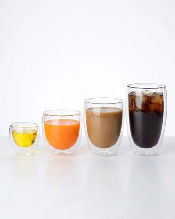 Conjunto de  6 Copos para Café em Vidro Duplo Transparente com Isolamento Térmico, 5 Tamanhos - Ideal para Bebidas Variadas