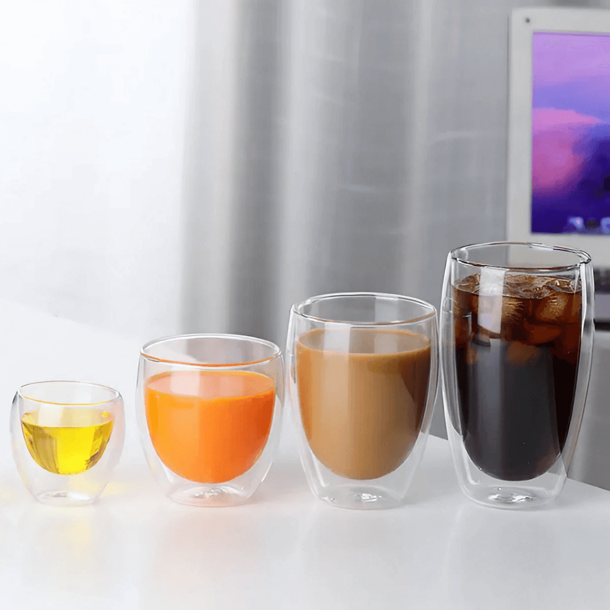 Conjunto de Copos para Café em Vidro Duplo Transparente com Isolamento Térmico, 5 Tamanhos - Ideal para Bebidas Variadas - Haustter - Haustter