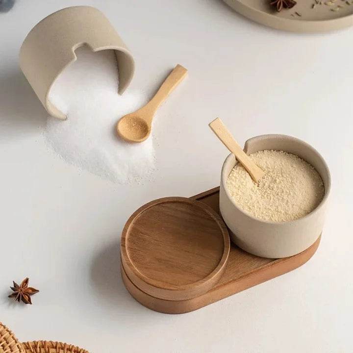 Conjunto de Potes para Temperos em Cerâmica para Cozinha Japonesa - Sal, Pimenta e Óleo - Haustter