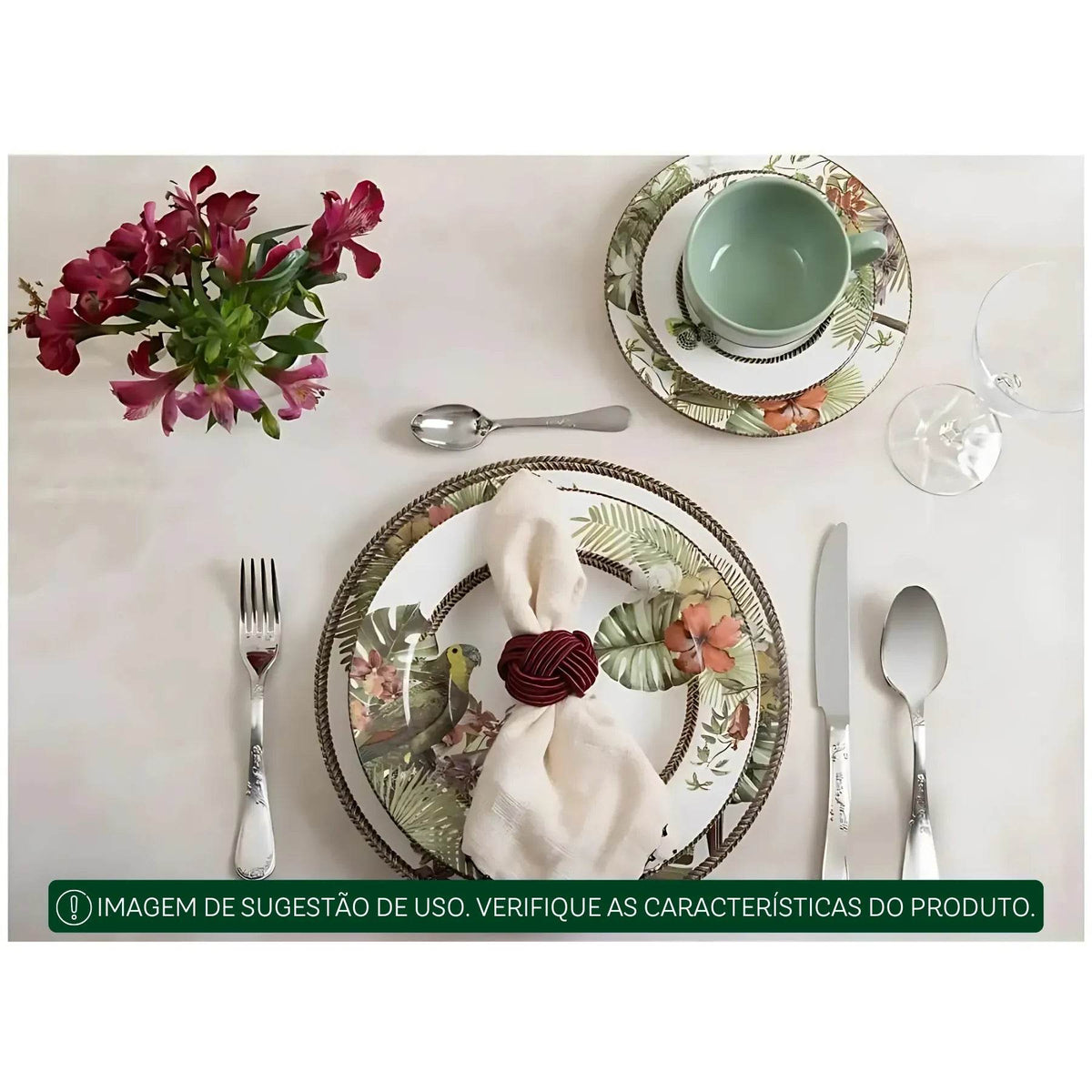 Conjunto de Jantar e Chá 20 Peças - Estampa Tropical Branco e Verde | Haustter - Haustter