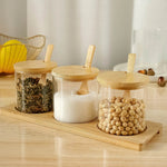 Conjunto de Potes de Tempero Redondos de Vidro com Tampa de Bambu - Organizador de Condimentos Delicado e Simples - Haustter