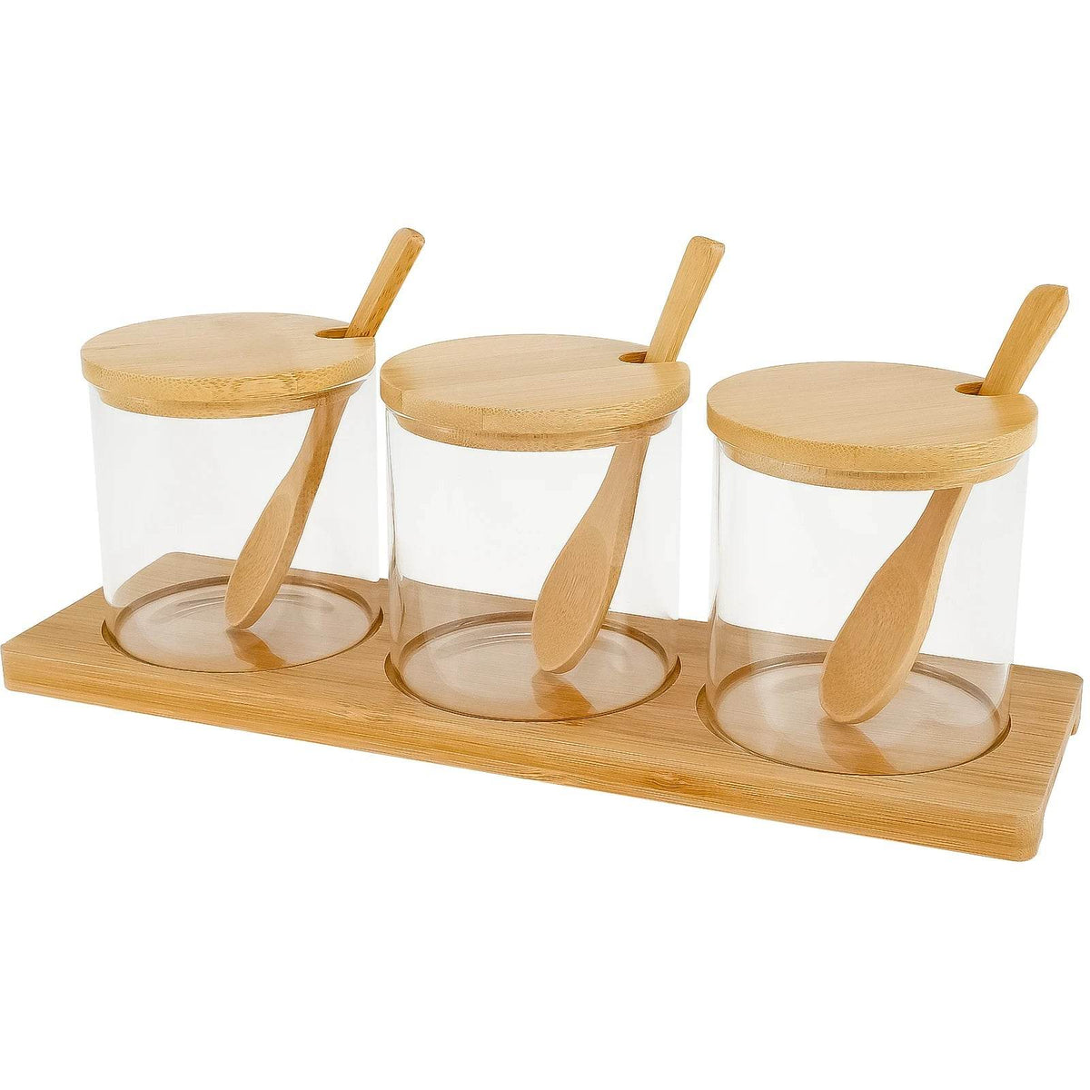 Conjunto de Potes de Tempero Redondos de Vidro com Tampa de Bambu - Organizador de Condimentos Delicado e Simples - Haustter