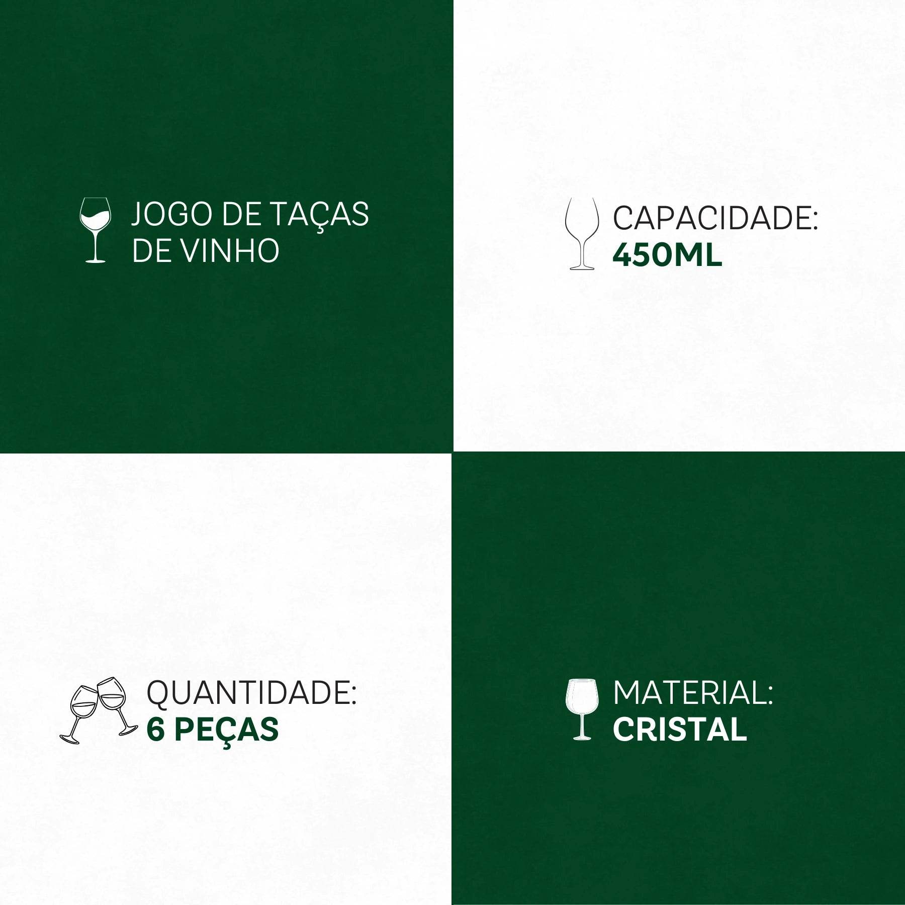 Conjunto de 6 Taças de Cristal 450ml para Água e Vinho | Haustter - Haustter