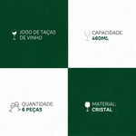 Conjunto de 6 Taças de Cristal 460ml para Água e Vinho | Haustter - Haustter