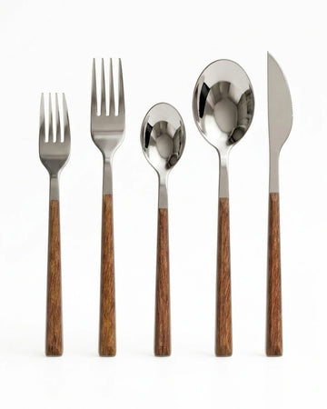 Conjunto de 30 Talheres em Aço Inox com Cabo Amadeirado