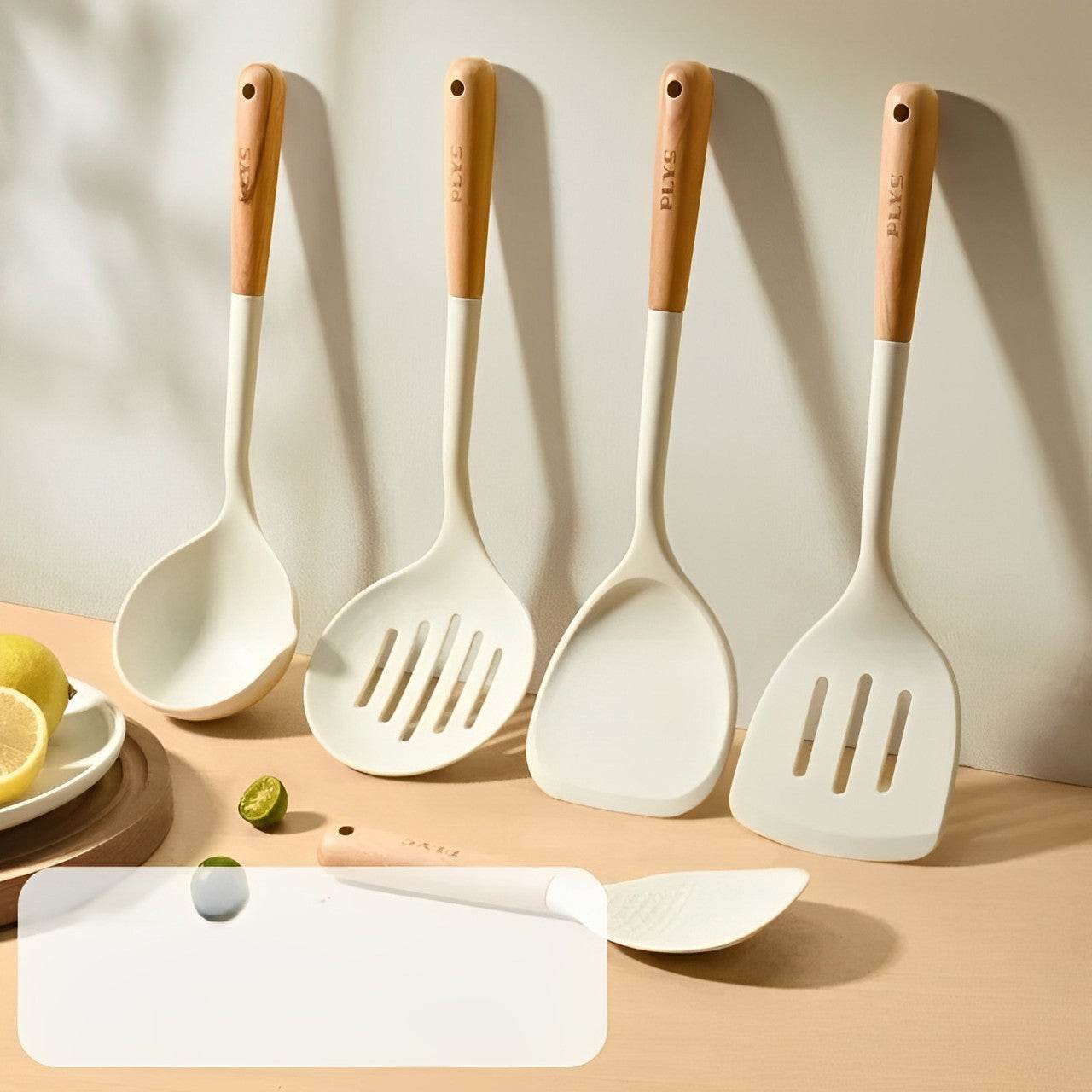 Conjunto de Utensílios de Silicone com Cabo de Madeira - Haustter - Haustter