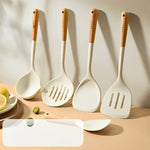 Conjunto de Utensílios de Silicone com Cabo de Madeira - Haustter - Haustter