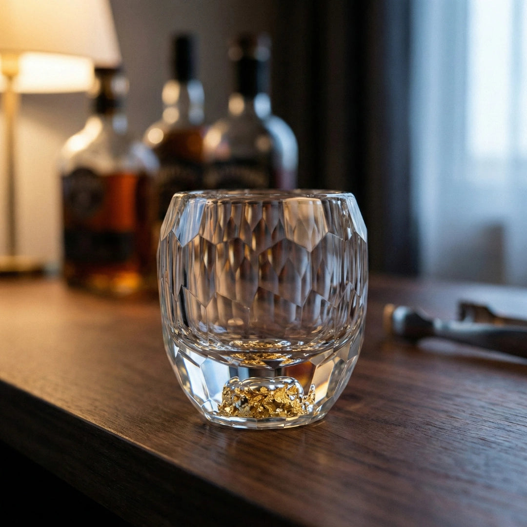 Copo Barril Diamante Luxo com Fragmentos Dourados 60ml