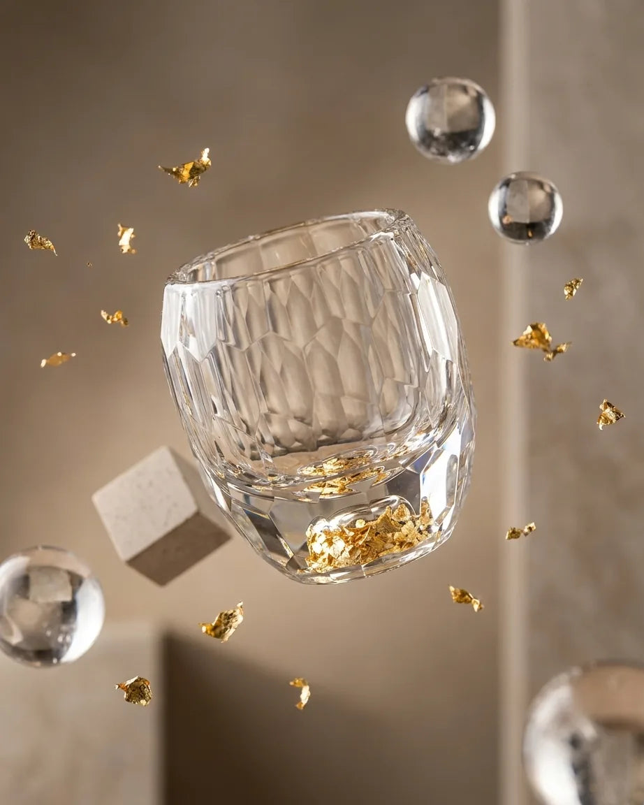 Copo Barril Diamante Luxo com Fragmentos Dourados 60ml