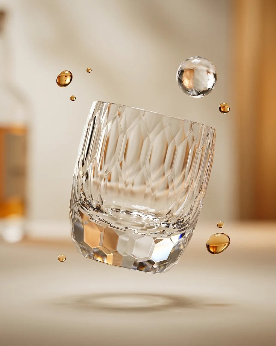 Copo Japonês de Cristal Lapidado com Corte Diamante