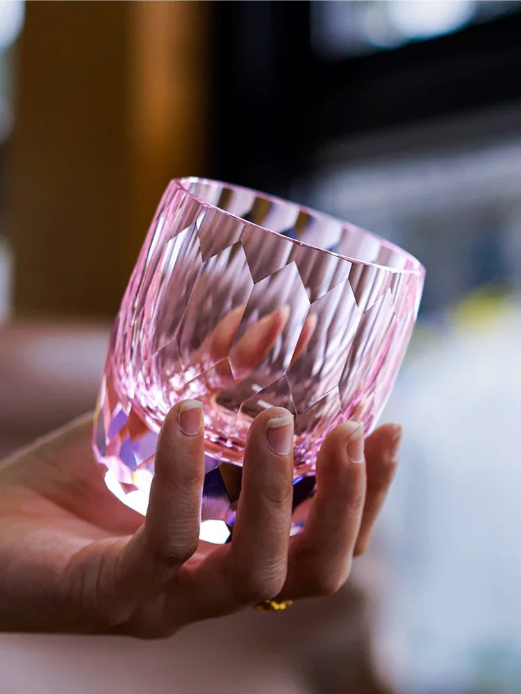 Copo Japonês de Cristal Lapidado com Corte Diamante | Haustter