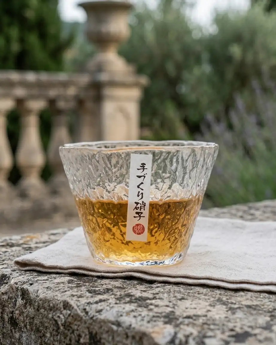 Copo de Vidro Japonês com Padrão Glacial