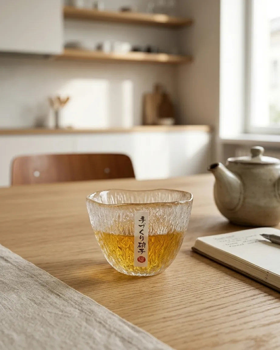 Copo de Vidro Japonês com Padrão Glacial