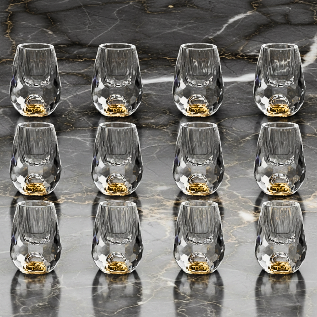 Copo Diamante Luxo com Fundo Duplo e Lascas Douradas para Baijiu, Licor, Cachaça, Tequila e Shots | Haustter