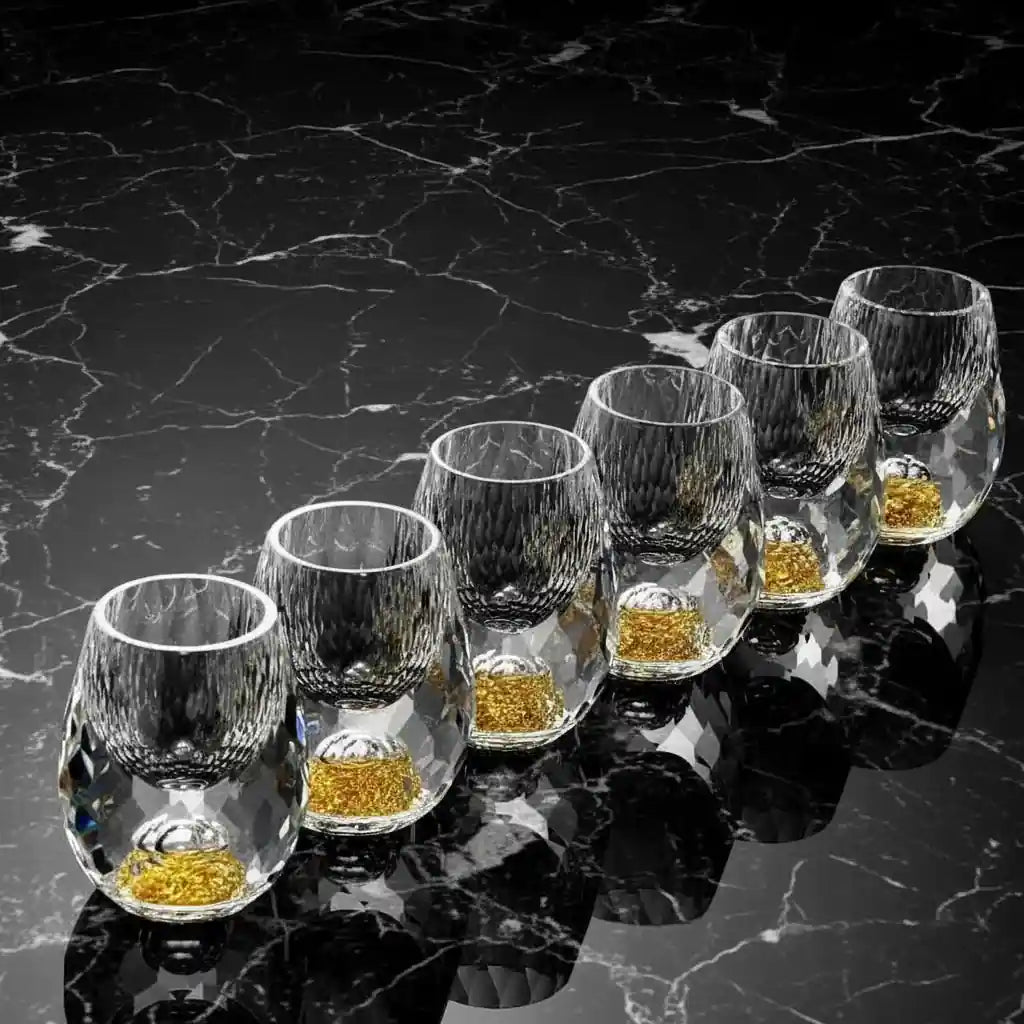 Copo Diamante Luxo com Fundo Duplo e Lascas Douradas para Baijiu, Licor, Cachaça, Tequila e Shots | Haustter