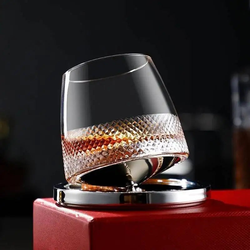 Copo Giratório Lapidado para Whisky com Base Inox