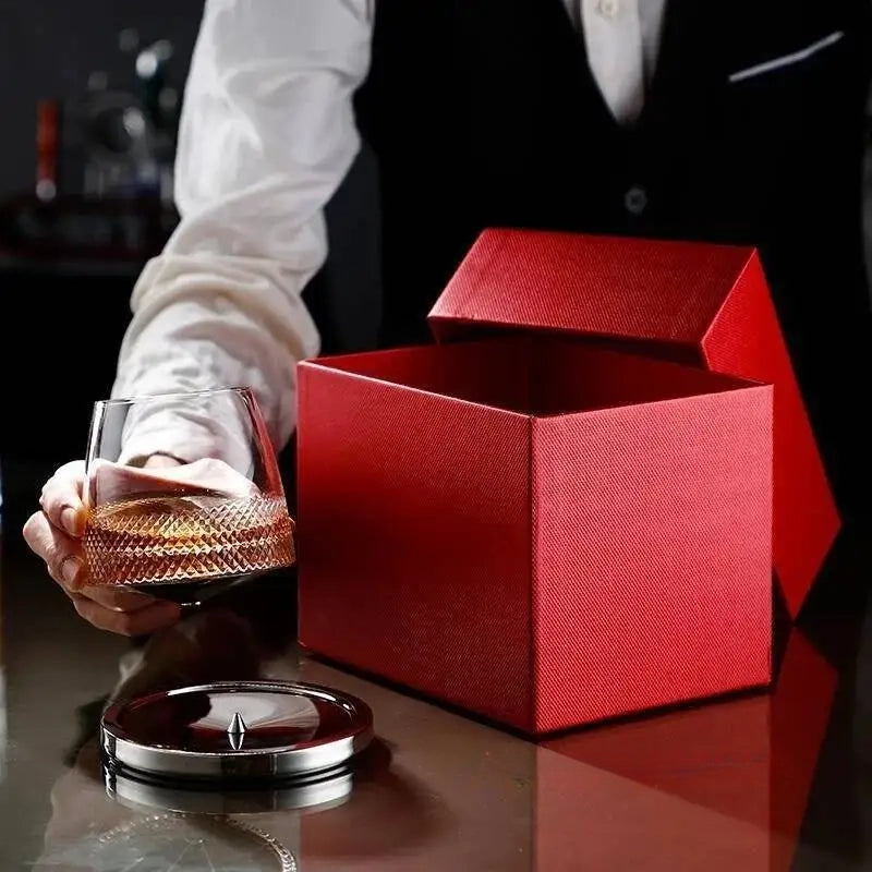 Copo Giratório Lapidado para Whisky com Base Inox