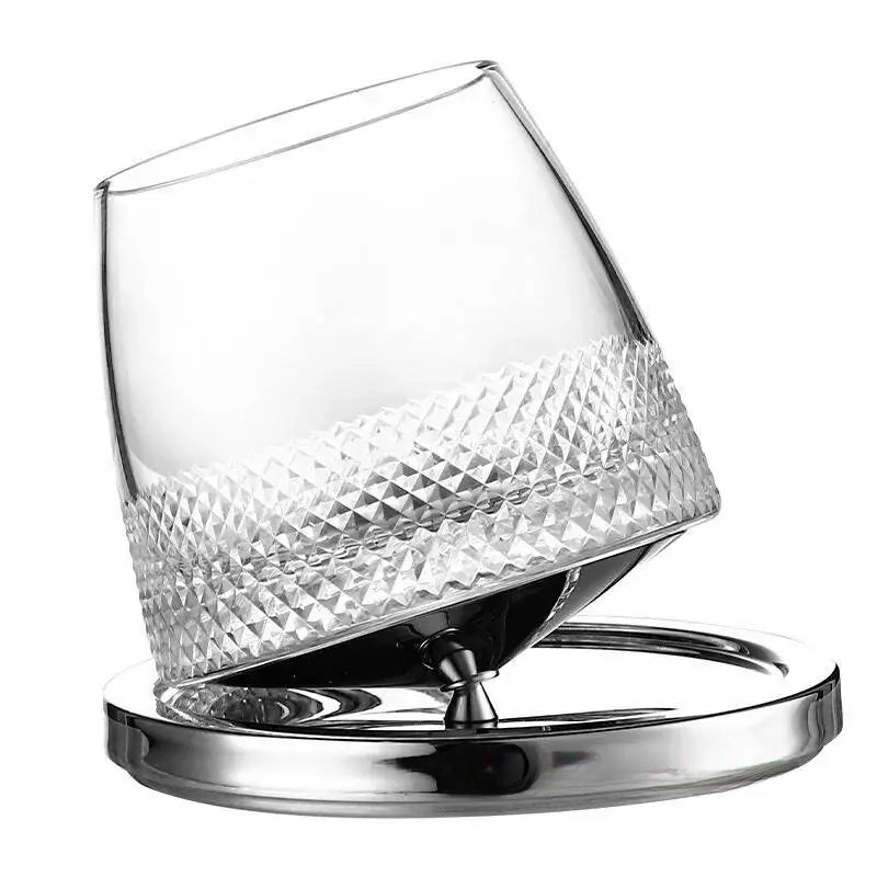 Copo Giratório Lapidado para Whisky com Base Inox