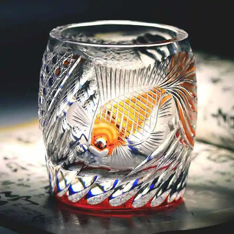 Copo de Whisky Kiriko com Peixe Dourado em Cristal 270 ml