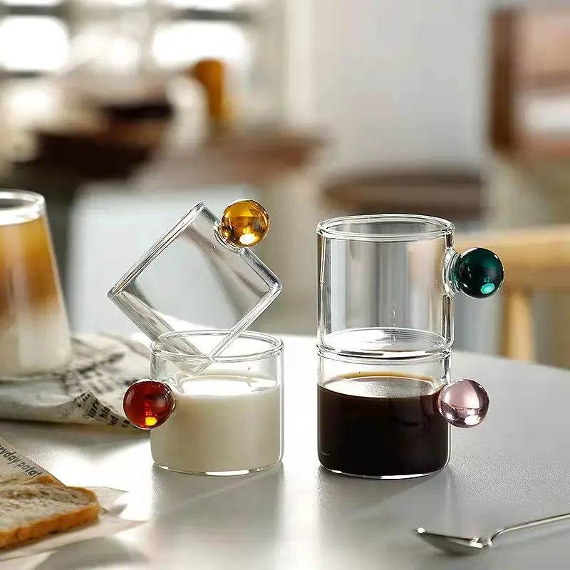 Copo de Café com Alça de Bola de Vidro, Copos de Espresso de 100ml para Casa, Pequenos, Xícara para Chá, Decoração de Mesa - Haustter - Haustter