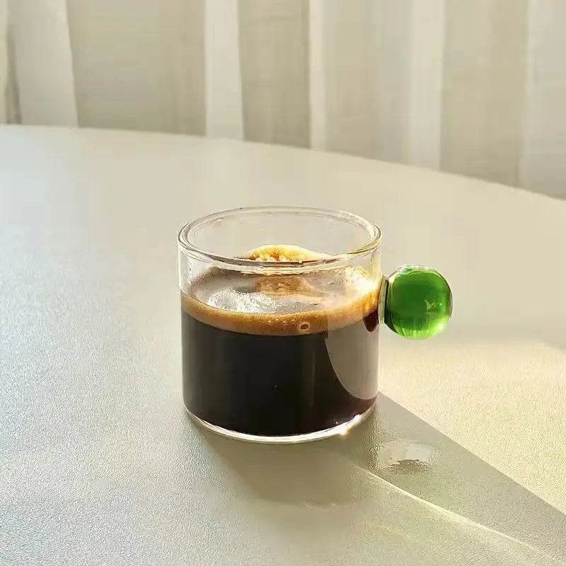 Copo de Café com Alça de Bola de Vidro, Copos de Espresso de 100ml para Casa, Pequenos, Xícara para Chá, Decoração de Mesa - Haustter - Haustter