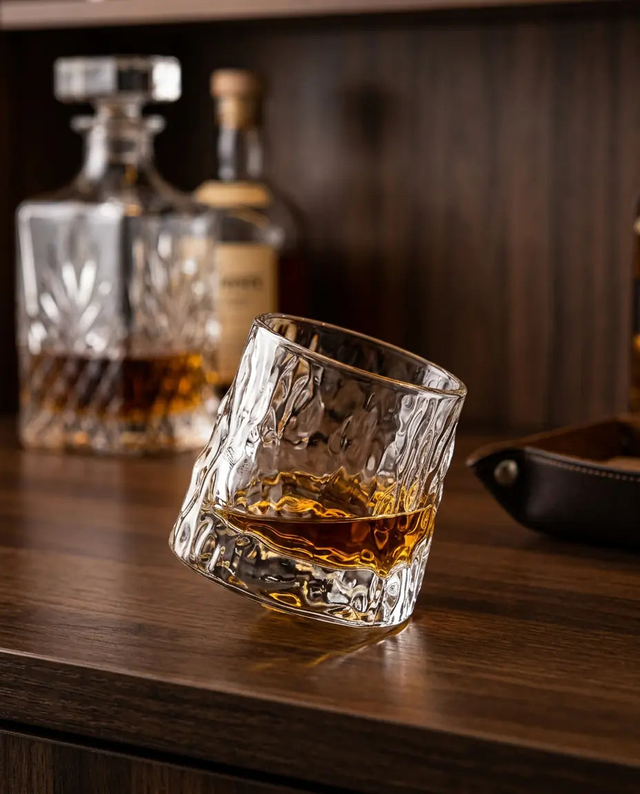 3 Copos de Whisky Giratórios Listras Verticais, Orgânicos e Multi Prismas, Conjunto - Haustter