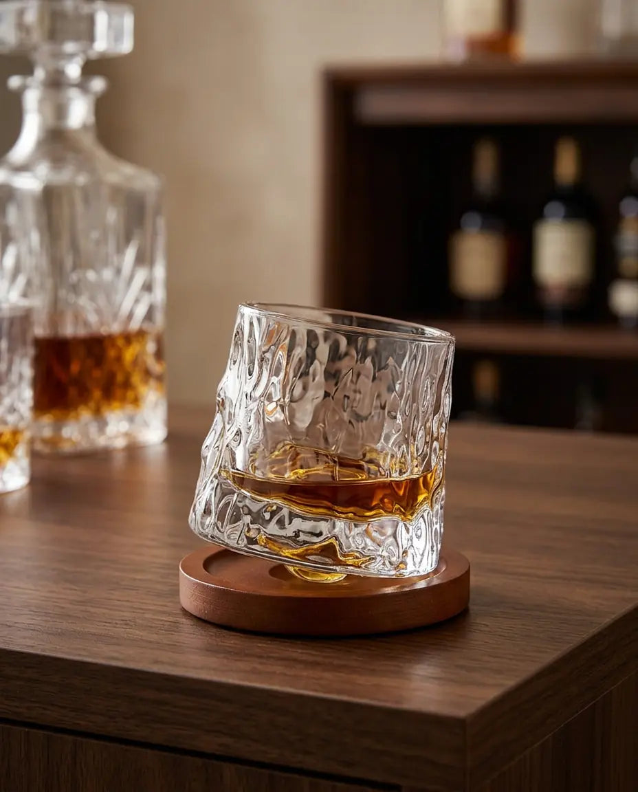 3 Copos de Whisky Giratórios Listras Verticais, Orgânicos e Multi Prismas, Conjunto - Haustter