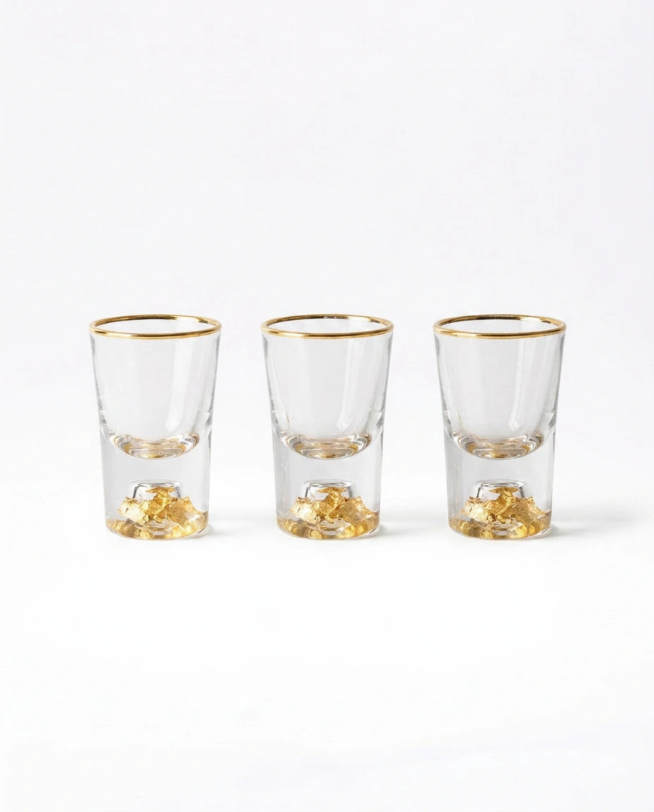 Copos Shot e Jarra de Vidro com Detalhes Dourados