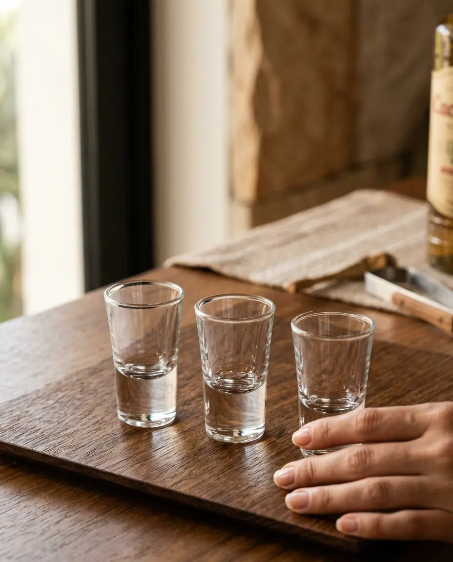Copos Shot e Jarra de Vidro com Detalhes Dourados