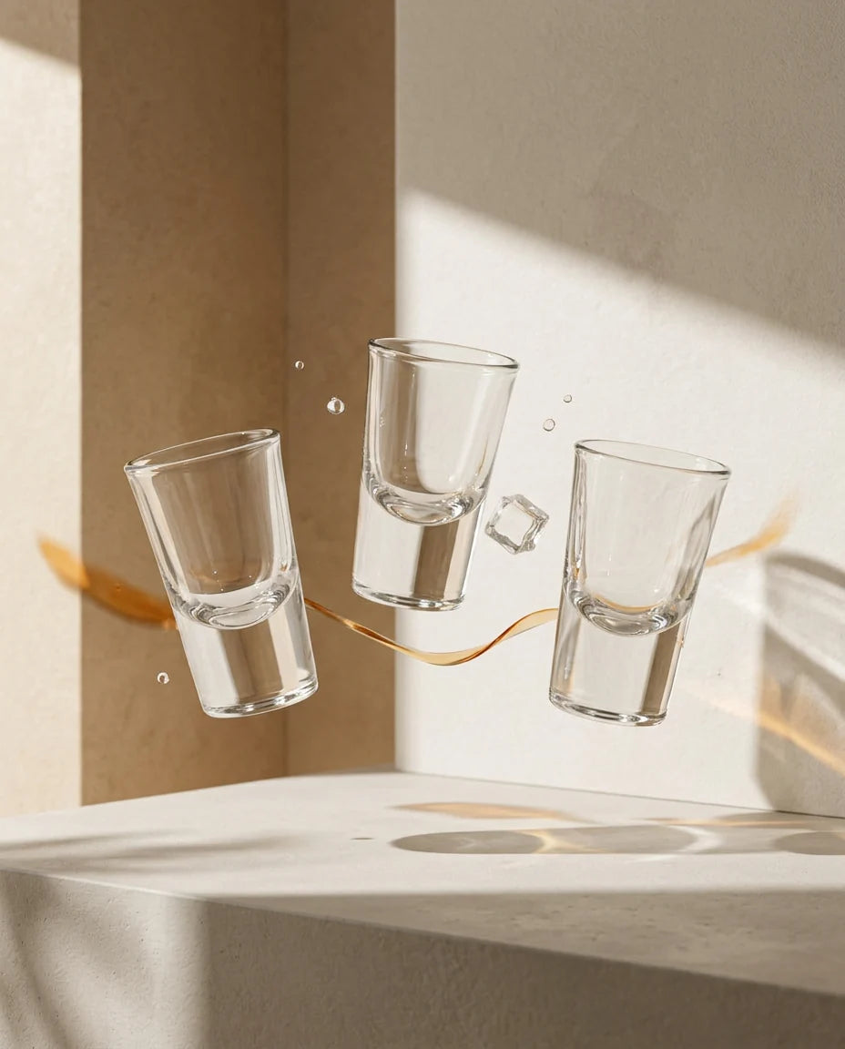 Copos Shot e Jarra de Vidro com Detalhes Dourados