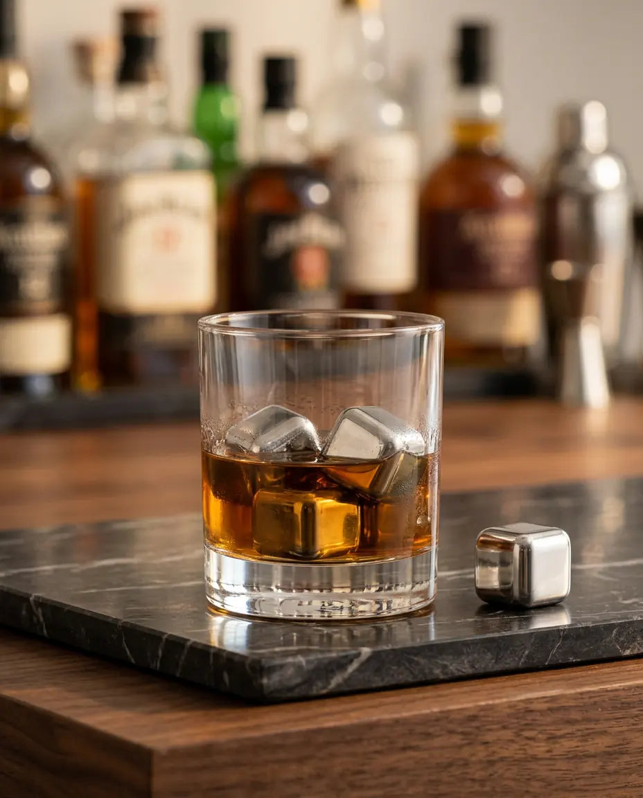 Cubos de Gelo de Aço Inoxidável Dourado e Prateado para Drinks sem Diluição