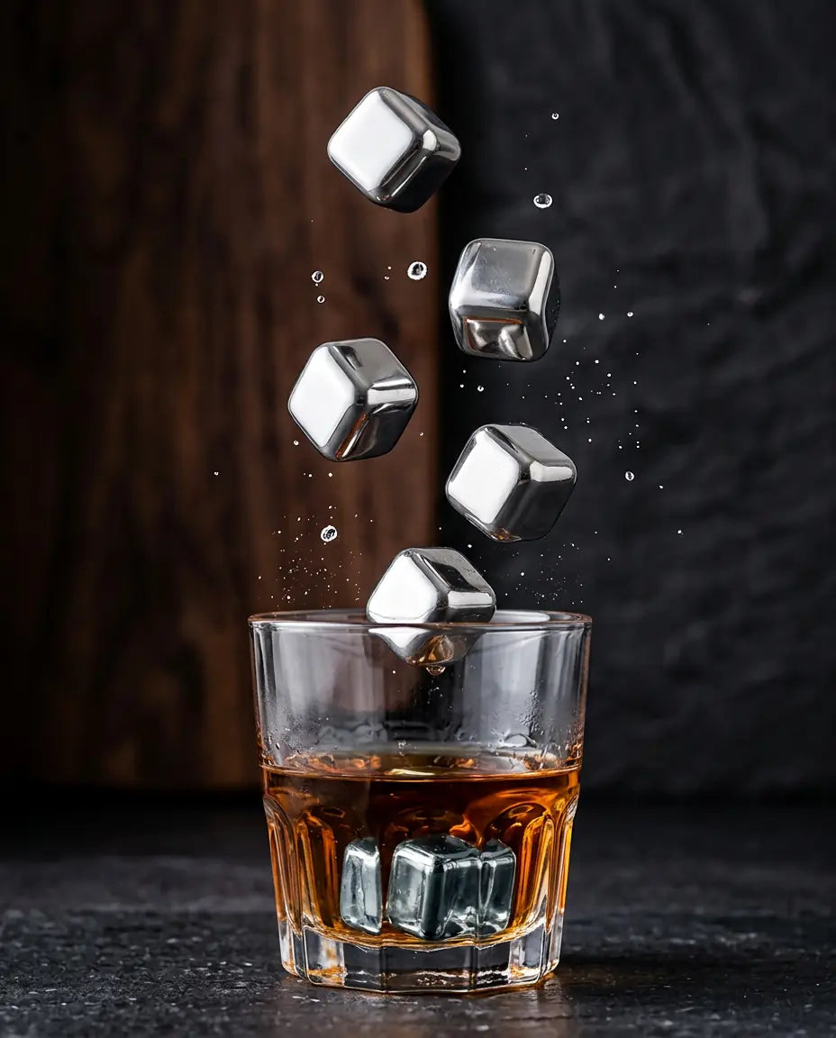 Cubos de Gelo de Aço Inoxidável Dourado e Prateado para Drinks sem Diluição