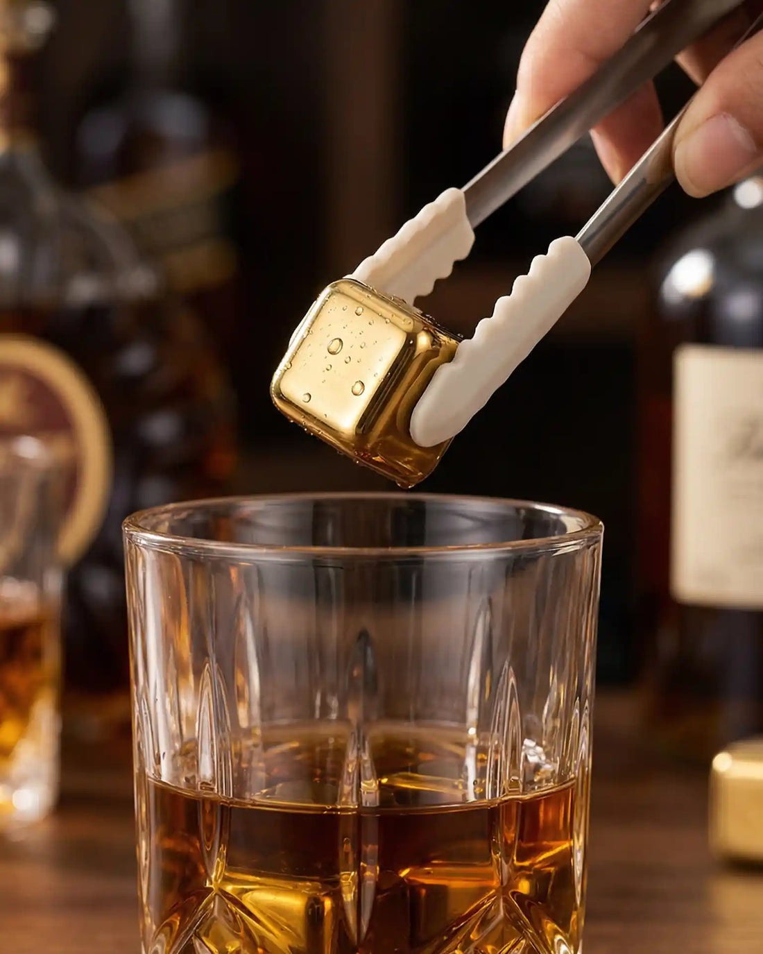 Cubos de Gelo de Aço Inoxidável Dourado e Prateado para Drinks sem Diluição
