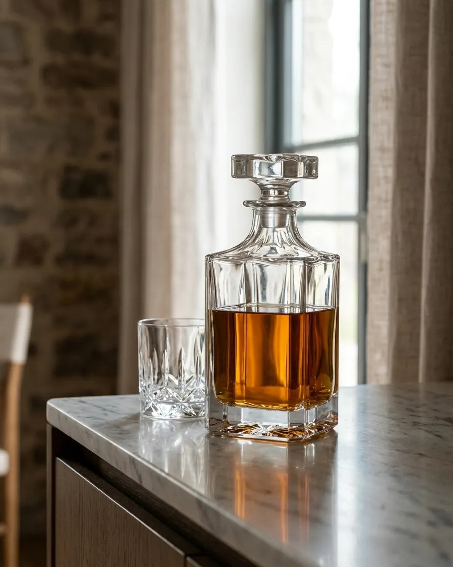 Decantador de Whiskey de Vidro, Estilo Retangular Octogonal de Luxo Maestoso, para Licor, Scotch e Bourbon