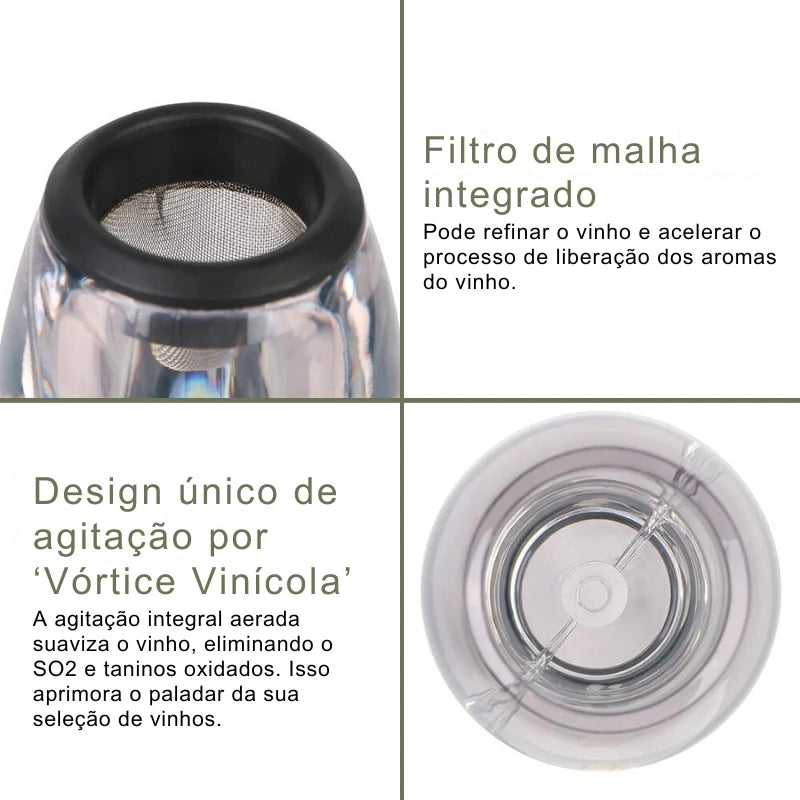 Decantador Profissional para Vinho e Whisky com Filtro e Base, Dispensador Aereador para Bar, Festa e Cozinha, Rápida Oxigenação - Haustter