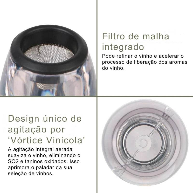 Decantador Profissional para Vinho e Whisky com Filtro e Base, Dispensador Aereador para Bar, Festa e Cozinha, Rápida Oxigenação - Haustter - Haustter
