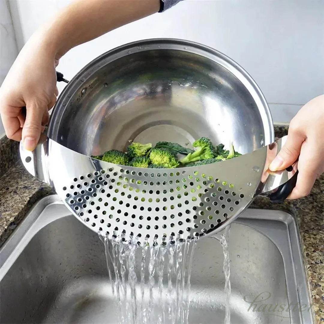 Escorredor de Água Universal em Aço Inoxidável com Alças Embutidas - Lavagem Fácil de Vegetais - Haustter - Haustter