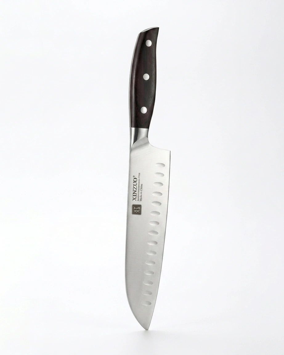 Faca Santoku 7" em Aço Inox com Cabo de Sândalo Vermelho