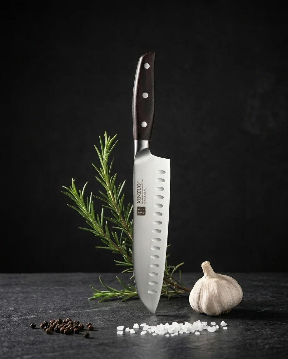 Faca Santoku 7" em Aço Inox com Cabo de Sândalo Vermelho