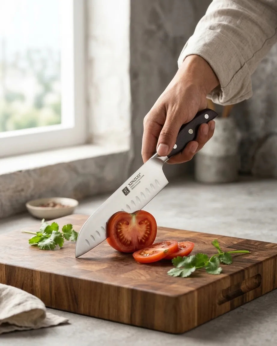 Faca Santoku 7" em Aço Inox com Cabo de Sândalo Vermelho
