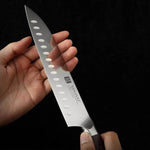 Faca Santoku XINZUO de 7 polegadas, Aço Inoxidável Din 1.4116, Ideal para Chefs, Lâmina Precisa, Cabo de Sândalo Vermelho - Haustter - Haustter